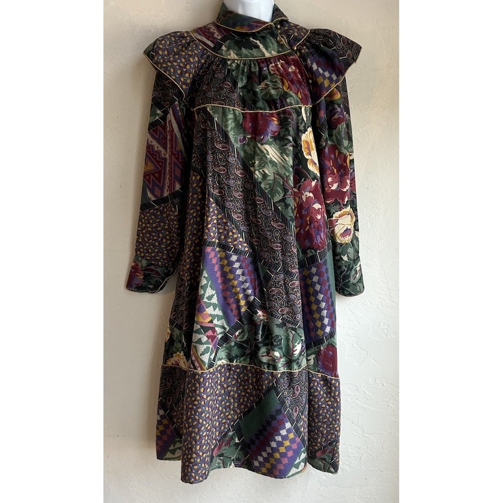 Vintage 70s 80s Jackie Bernard EKLEKTIC Patchwork Midi Dress‎ 4 Boho Prairie Art
